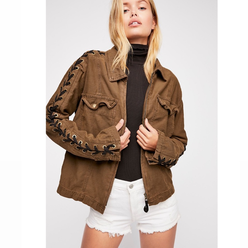 Free People Green Faye Military Jacket Size L